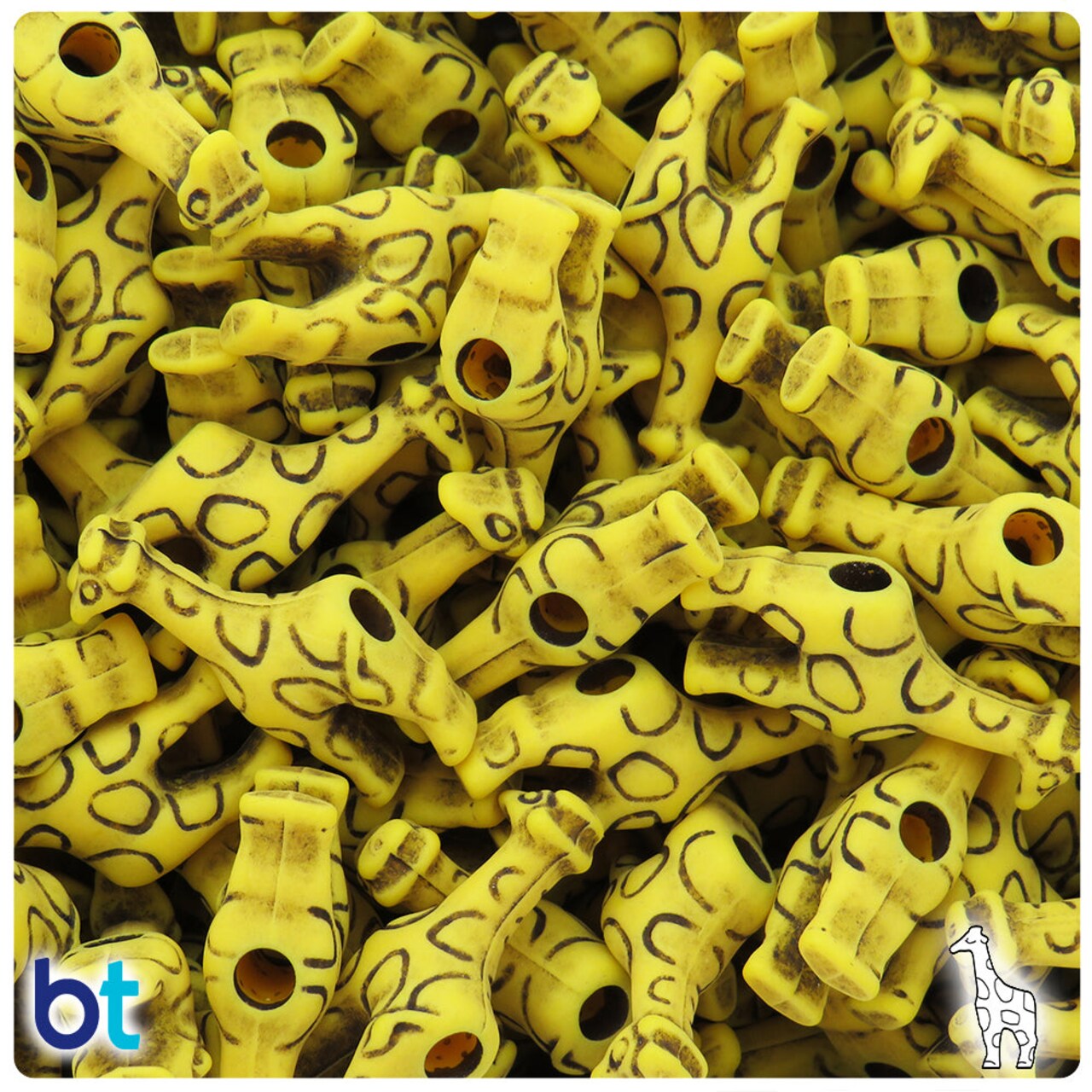 BeadTin Bright Yellow Antique 26mm Giraffe Plastic Pony Beads (24pcs)